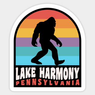 Lake Harmony Pennsylvania Bigfoot Sasquatch Poconos Vacation Retro Sunset Sticker